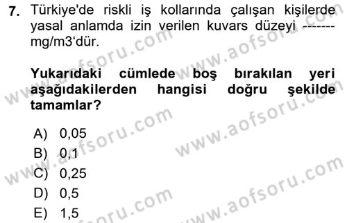 Sektörel İş Sağlığı ve Güvenliği Dersi 2023 - 2024 Yılı (Final) Dönem Sonu Sınav Soruları 7. Soru
