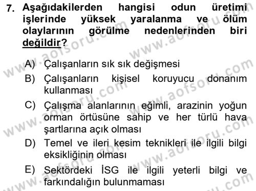 Sektörel İş Sağlığı ve Güvenliği Dersi 2023 - 2024 Yılı Yaz Okulu Sınav Soruları 7. Soru
