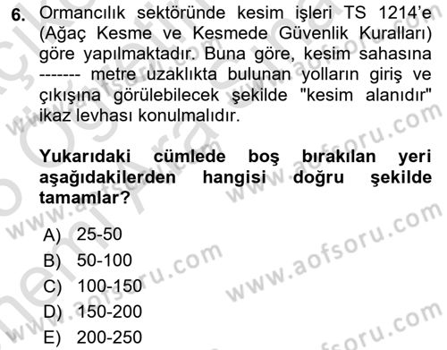 Sektörel İş Sağlığı ve Güvenliği Dersi 2024 - 2025 Yılı (Vize) Ara Sınav Soruları 6. Soru