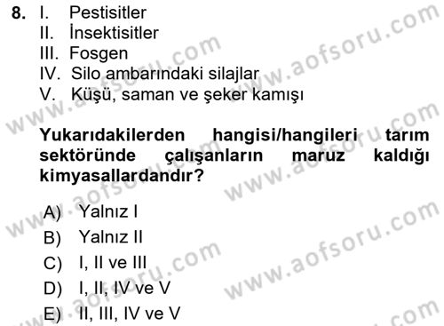 Sektörel İş Sağlığı ve Güvenliği Dersi 2024 - 2025 Yılı (Vize) Ara Sınav Soruları 8. Soru
