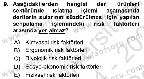 Sektörel İş Sağlığı ve Güvenliği Dersi 2024 - 2025 Yılı (Vize) Ara Sınav Soruları 9. Soru