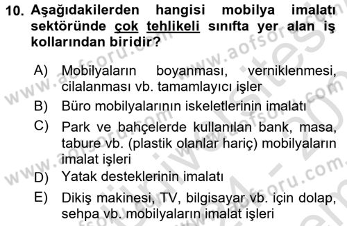Sektörel İş Sağlığı ve Güvenliği Dersi 2024 - 2025 Yılı (Final) Dönem Sonu Sınav Soruları 10. Soru