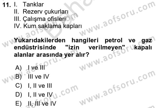 Sektörel İş Sağlığı ve Güvenliği Dersi 2024 - 2025 Yılı (Final) Dönem Sonu Sınav Soruları 11. Soru