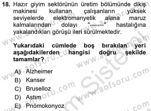 Sektörel İş Sağlığı ve Güvenliği Dersi 2024 - 2025 Yılı (Final) Dönem Sonu Sınav Soruları 18. Soru
