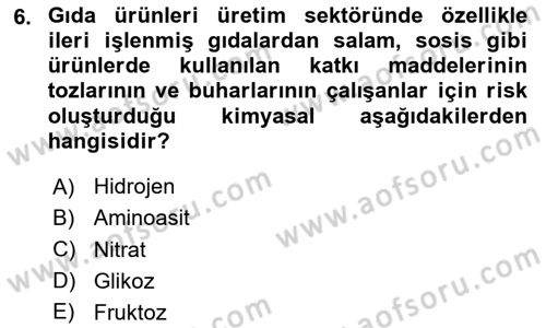 Sektörel İş Sağlığı ve Güvenliği Dersi 2024 - 2025 Yılı Yaz Okulu Sınav Soruları 6. Soru