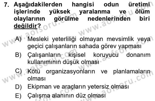 Sektörel İş Sağlığı ve Güvenliği Dersi 2024 - 2025 Yılı Yaz Okulu Sınav Soruları 7. Soru