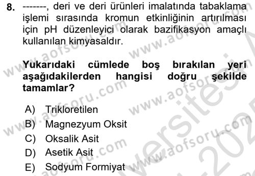 Sektörel İş Sağlığı ve Güvenliği Dersi 2024 - 2025 Yılı Yaz Okulu Sınav Soruları 8. Soru