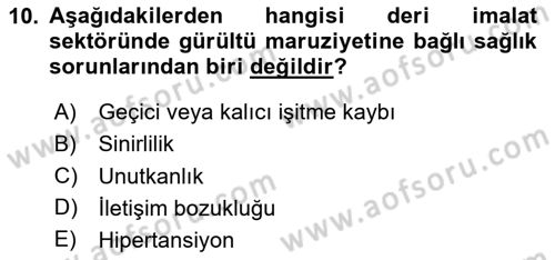 Sektörel İş Sağlığı ve Güvenliği Dersi 2025 - 2026 Yılı (Vize) Ara Sınav Soruları 10. Soru