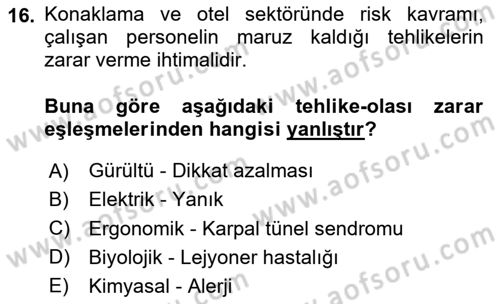 Sektörel İş Sağlığı ve Güvenliği Dersi 2025 - 2026 Yılı (Vize) Ara Sınav Soruları 16. Soru