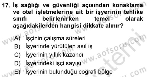 Sektörel İş Sağlığı ve Güvenliği Dersi 2025 - 2026 Yılı (Vize) Ara Sınav Soruları 17. Soru