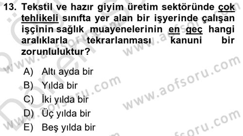 Sektörel İş Sağlığı ve Güvenliği Dersi 2025 - 2026 Yılı (Final) Dönem Sonu Sınav Soruları 13. Soru