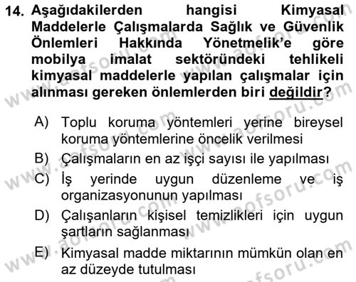 Sektörel İş Sağlığı ve Güvenliği Dersi 2025 - 2026 Yılı (Final) Dönem Sonu Sınav Soruları 14. Soru