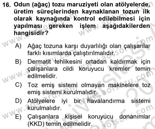 Sektörel İş Sağlığı ve Güvenliği Dersi 2025 - 2026 Yılı (Final) Dönem Sonu Sınav Soruları 16. Soru
