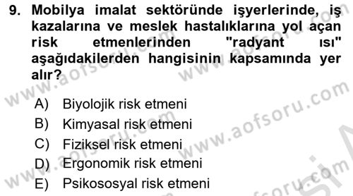Sektörel İş Sağlığı ve Güvenliği Dersi 2025 - 2026 Yılı (Final) Dönem Sonu Sınav Soruları 9. Soru