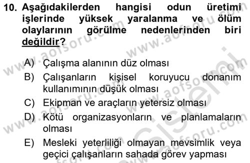 Sektörel İş Sağlığı ve Güvenliği Dersi 2025 - 2026 Yılı Yaz Okulu Sınav Soruları 10. Soru