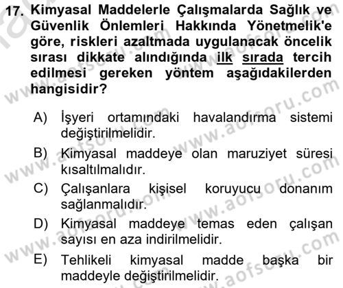 Sektörel İş Sağlığı ve Güvenliği Dersi 2025 - 2026 Yılı Yaz Okulu Sınav Soruları 17. Soru