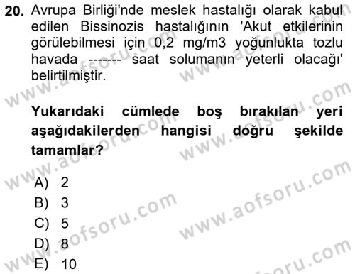 Sektörel İş Sağlığı ve Güvenliği Dersi 2025 - 2026 Yılı Yaz Okulu Sınav Soruları 20. Soru
