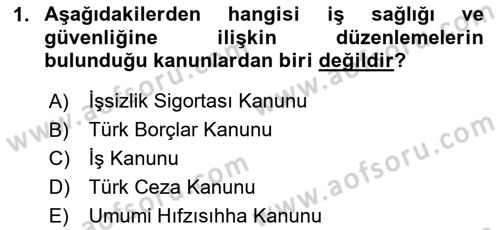 İş Sağlığı ve Güvenliği Donanımları ve Ölçme Teknikleri Dersi 2020 - 2021 Yılı Yaz Okulu Sınav Soruları 1. Soru