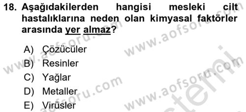 İş Sağlığı ve Güvenliği Donanımları ve Ölçme Teknikleri Dersi 2020 - 2021 Yılı Yaz Okulu Sınav Soruları 18. Soru