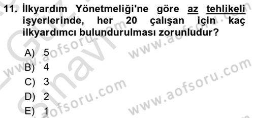 İş Sağlığı ve Güvenliği Donanımları ve Ölçme Teknikleri Dersi Ara Sınavı Deneme Sınav Soruları 11. Soru