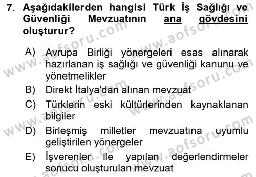 İş Sağlığı ve Güvenliği Donanımları ve Ölçme Teknikleri Dersi Ara Sınavı Deneme Sınav Soruları 7. Soru