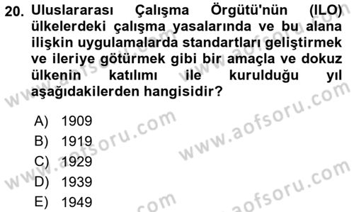 İş Sağlığı ve Güvenliği Donanımları ve Ölçme Teknikleri Dersi 2021 - 2022 Yılı (Final) Dönem Sonu Sınav Soruları 20. Soru