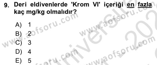 İş Sağlığı ve Güvenliği Donanımları ve Ölçme Teknikleri Dersi 2021 - 2022 Yılı Yaz Okulu Sınav Soruları 9. Soru