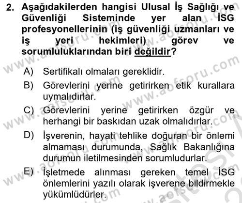 İş Sağlığı ve Güvenliği Donanımları ve Ölçme Teknikleri Dersi Ara Sınavı Deneme Sınav Soruları 2. Soru