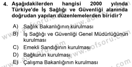 İş Sağlığı ve Güvenliği Donanımları ve Ölçme Teknikleri Dersi Ara Sınavı Deneme Sınav Soruları 4. Soru