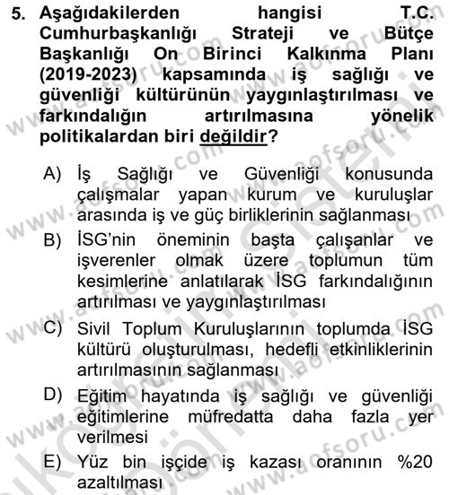 İş Sağlığı ve Güvenliği Donanımları ve Ölçme Teknikleri Dersi Ara Sınavı Deneme Sınav Soruları 5. Soru