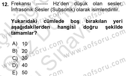 İş Sağlığı ve Güvenliği Donanımları ve Ölçme Teknikleri Dersi 2022 - 2023 Yılı (Final) Dönem Sonu Sınav Soruları 12. Soru