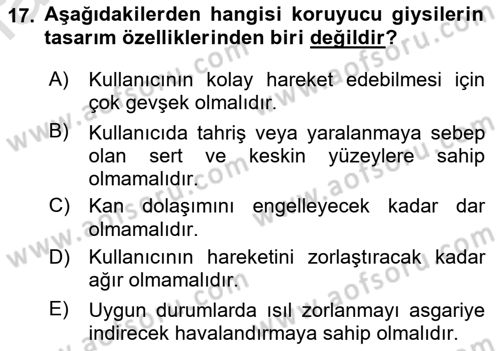 İş Sağlığı ve Güvenliği Donanımları ve Ölçme Teknikleri Dersi 2022 - 2023 Yılı (Final) Dönem Sonu Sınav Soruları 17. Soru