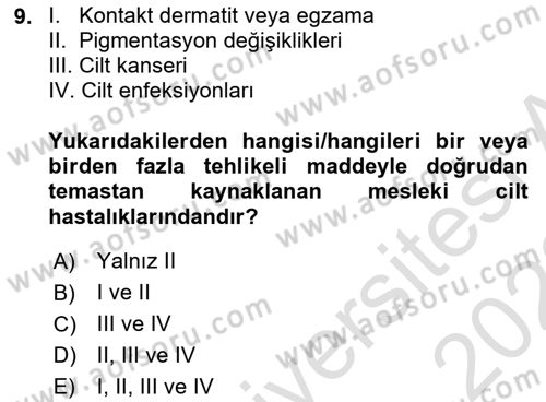 İş Sağlığı ve Güvenliği Donanımları ve Ölçme Teknikleri Dersi 2022 - 2023 Yılı (Final) Dönem Sonu Sınav Soruları 9. Soru