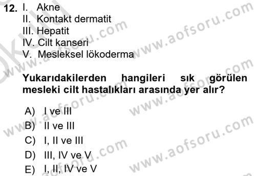İş Sağlığı ve Güvenliği Donanımları ve Ölçme Teknikleri Dersi 2022 - 2023 Yılı Yaz Okulu Sınav Soruları 12. Soru