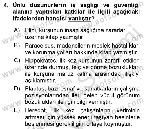 İş Sağlığı ve Güvenliği Donanımları ve Ölçme Teknikleri Dersi 2022 - 2023 Yılı Yaz Okulu Sınav Soruları 4. Soru