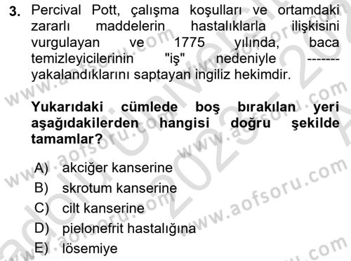 İş Sağlığı ve Güvenliği Donanımları ve Ölçme Teknikleri Dersi Ara Sınavı Deneme Sınav Soruları 3. Soru