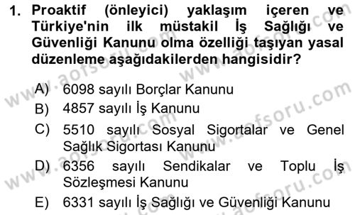 İş Sağlığı ve Güvenliği Donanımları ve Ölçme Teknikleri Dersi 2023 - 2024 Yılı Yaz Okulu Sınav Soruları 1. Soru