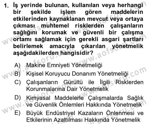 İş Sağlığı ve Güvenliği Donanımları ve Ölçme Teknikleri Dersi Ara Sınavı Deneme Sınav Soruları 1. Soru
