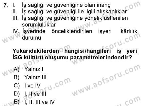 İş Sağlığı ve Güvenliği Donanımları ve Ölçme Teknikleri Dersi 2024 - 2025 Yılı (Vize) Ara Sınav Soruları 7. Soru