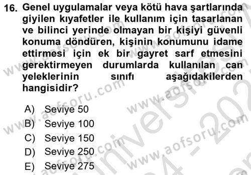 İş Sağlığı ve Güvenliği Donanımları ve Ölçme Teknikleri Dersi 2024 - 2025 Yılı (Final) Dönem Sonu Sınav Soruları 16. Soru