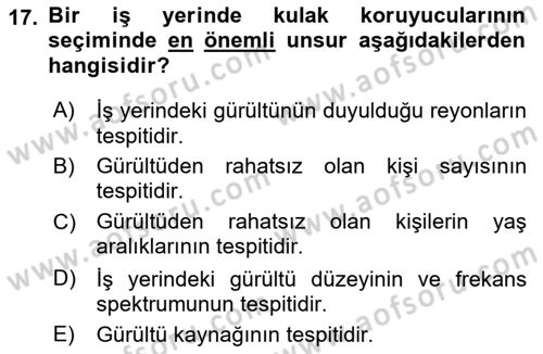İş Sağlığı ve Güvenliği Donanımları ve Ölçme Teknikleri Dersi 2024 - 2025 Yılı (Final) Dönem Sonu Sınav Soruları 17. Soru