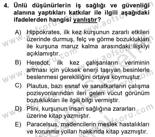 İş Sağlığı ve Güvenliği Donanımları ve Ölçme Teknikleri Dersi 2024 - 2025 Yılı (Final) Dönem Sonu Sınav Soruları 4. Soru