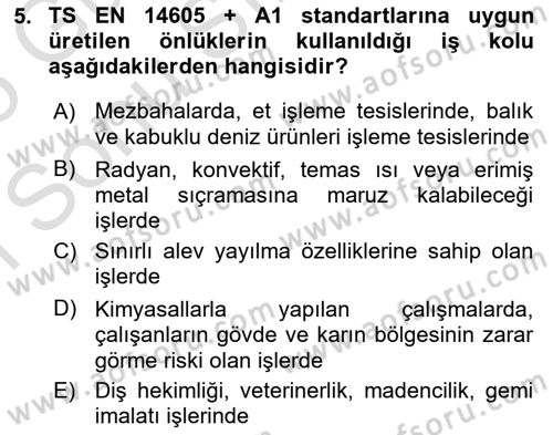 İş Sağlığı ve Güvenliği Donanımları ve Ölçme Teknikleri Dersi 2024 - 2025 Yılı (Final) Dönem Sonu Sınav Soruları 5. Soru