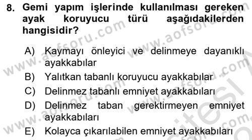 İş Sağlığı ve Güvenliği Donanımları ve Ölçme Teknikleri Dersi 2024 - 2025 Yılı (Final) Dönem Sonu Sınav Soruları 8. Soru