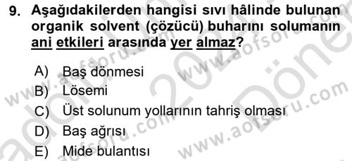 İş Sağlığı ve Güvenliği Donanımları ve Ölçme Teknikleri Dersi 2024 - 2025 Yılı (Final) Dönem Sonu Sınav Soruları 9. Soru
