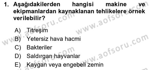 İş Sağlığı ve Güvenliği Donanımları ve Ölçme Teknikleri Dersi 2024 - 2025 Yılı Yaz Okulu Sınav Soruları 1. Soru