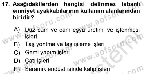 İş Sağlığı ve Güvenliği Donanımları ve Ölçme Teknikleri Dersi 2024 - 2025 Yılı Yaz Okulu Sınav Soruları 17. Soru
