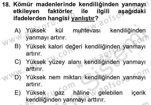 Maden, Metal ve İnşaat Sektörlerinde İş Sağlığı ve Güvenliği Dersi 2021 - 2022 Yılı (Vize) Ara Sınav Soruları 18. Soru