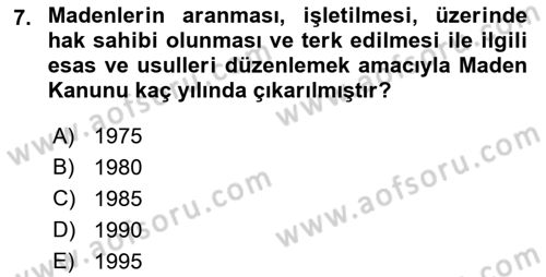 Maden, Metal ve İnşaat Sektörlerinde İş Sağlığı ve Güvenliği Dersi 2021 - 2022 Yılı (Final) Dönem Sonu Sınav Soruları 7. Soru