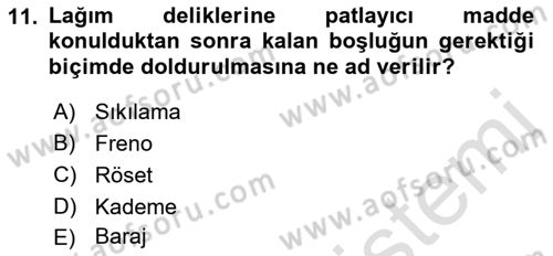 Maden, Metal ve İnşaat Sektörlerinde İş Sağlığı ve Güvenliği Dersi 2021 - 2022 Yılı Yaz Okulu Sınav Soruları 11. Soru